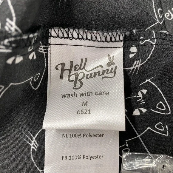 Hell Bunny Shirt Womens Medium Black Cat Print Short Sleeve Button Top Novelty - Picture 6 of 13